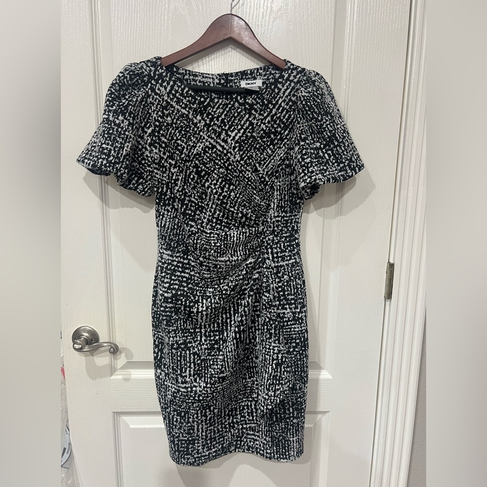 DKNY Black and White Patterned Mini Dress